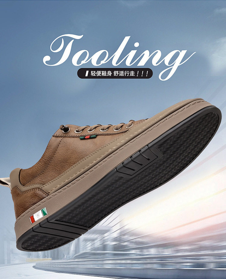 Giày sneaker nam cổ thấp dáng thường ngày, mũi tròn, đế cao su chống trượt, gót thấp 1–3 cm — Màu nâu, Màu đen chi tiết 3