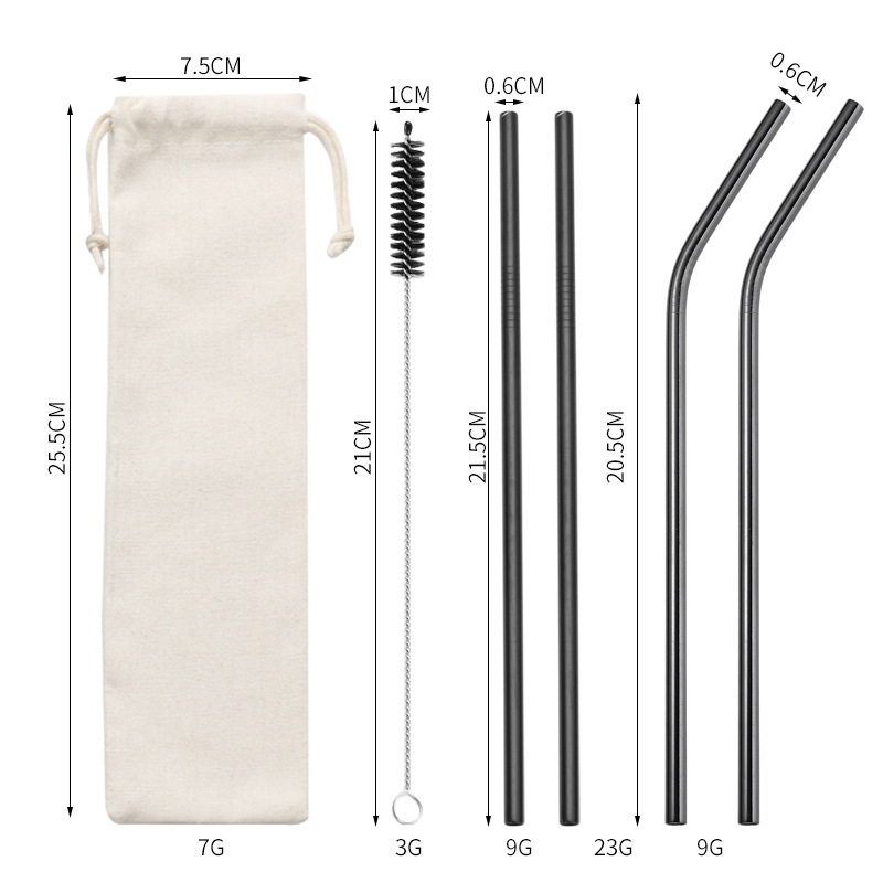 Traje de paja de acero inoxidable 304 especial transfronterizo de Amazon de color chapado en titanio tubo de bebida de metal café leche té paja