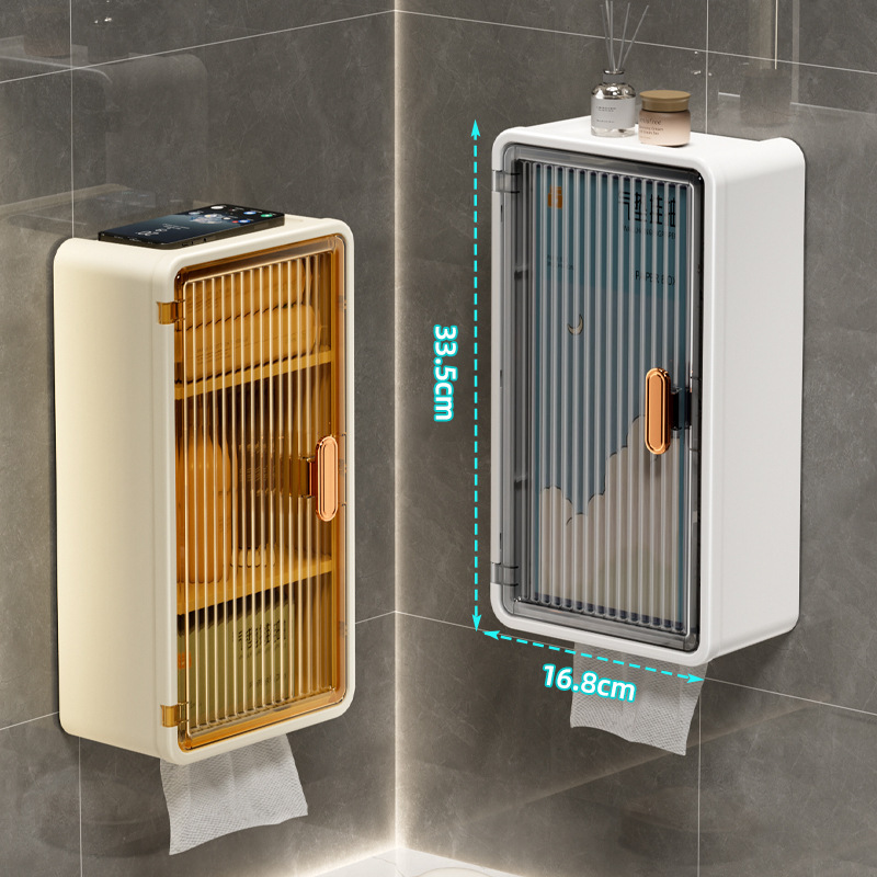 Caja de toallas de pared sin perforación, estante transparente de alto valor visual, caja de sensación de alto nivel, caja de extracción de papel simple de pared