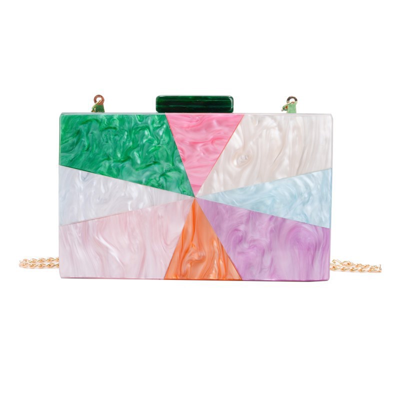 Comercio exterior transfronterizo damas nueva bolsa de acrílico empalmado bolsas de cena de hombro de una sola mano de la boda