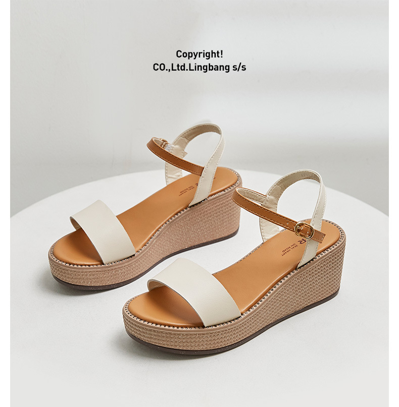 Sandal đế xuồng nữ quai ngang cổ điển, đế dày thời trang mùa hè — AY39 Bánh gạo chi tiết 26