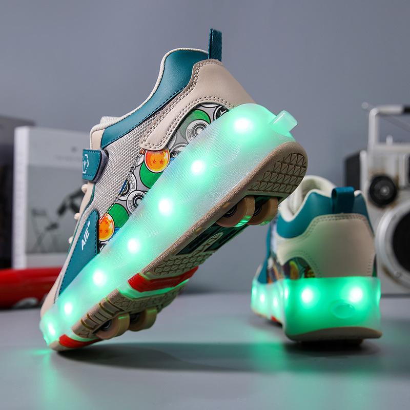 Skates 2024 spring and autumn children's shoes roller shoes small four-wheel with light rechargeable heelloo shoes in stock wholesale