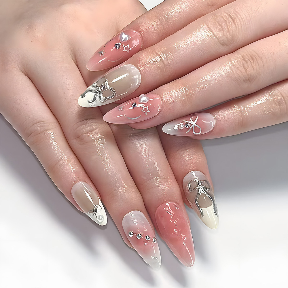 Polvo dulce de melocotón exquisito de vestir uñas Bei Zhu Qi elegante parche de uñas de venta cruzada atmósfera romántica manicura