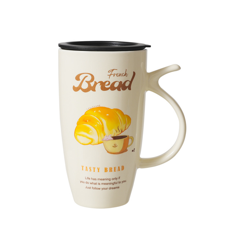 Donut pan y amor pareja taza de cerámica taza de agua de desayuno para hombres y mujeres taza de alto valor facial