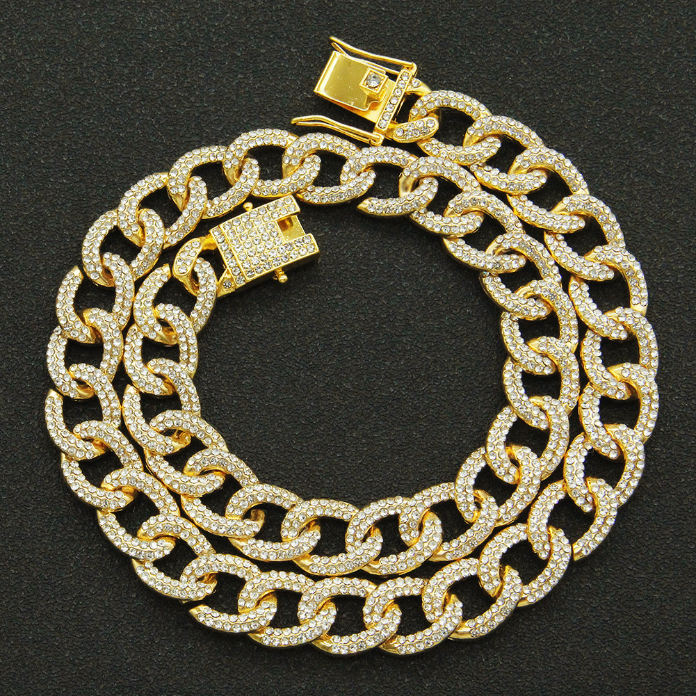 European And American Hip Hop Full Diamond Domineering Cuban Chain Necklace Trendy Men's Bracelet display picture 2