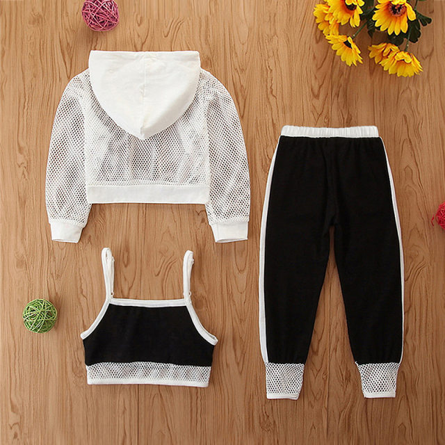 Girls suit new 2022 spring long-sleeved sweater + suspenders + sports pants ins Europe and the United States foreign trade children's clothing wholesale