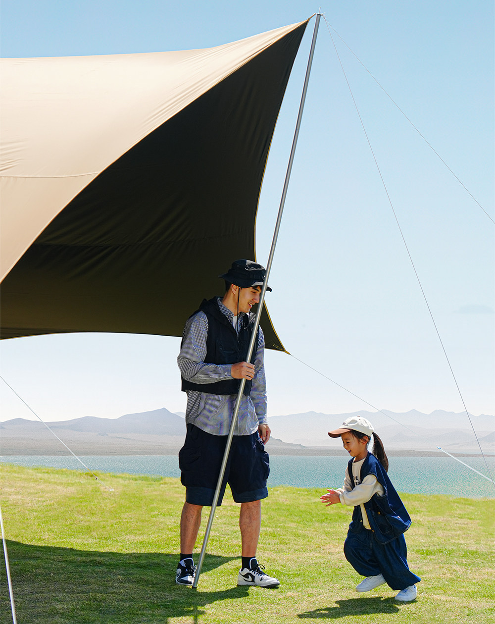 Primitive-Style Vinyl Canopy Tent for Outdoor Camping, Popular Camping Sunshade, Picnic Table and Chairs, Sun Protection Octagonal Butterfly Shape