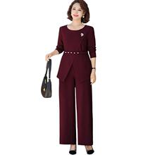 妈妈款秋装洋气酒红色套装2025新款中老年女喜婆婆婚宴礼服两件套