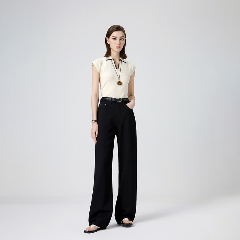 Light Luxury Black Slightly Stretchy Anti-Fade Jeans for Women, 2026 Spring New Style, Loose Fit, Slimming, Simple Straight-Leg Floor-Length Pants