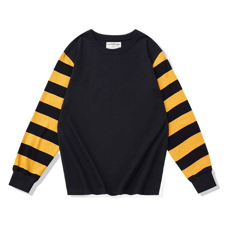 OKONKWO pesado 280g cuello redondo de la motocicleta de manga larga Camiseta de color a juego de rayas motocicleta camiseta de la motocicleta