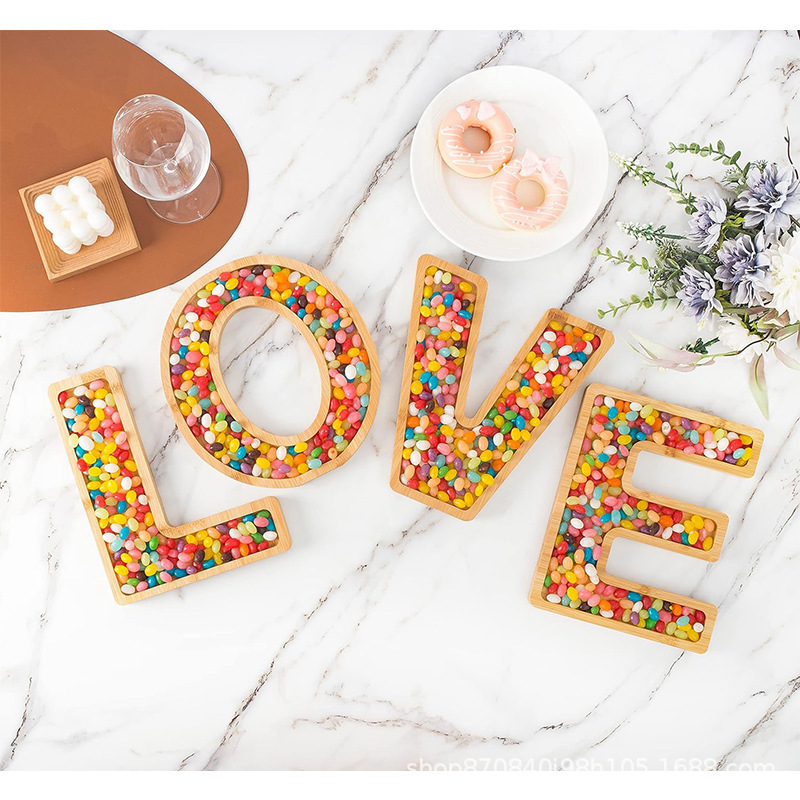 Wholesale bamboo wood can put candy/nut decorative plate and letter set creative love wooden pallet BSCI