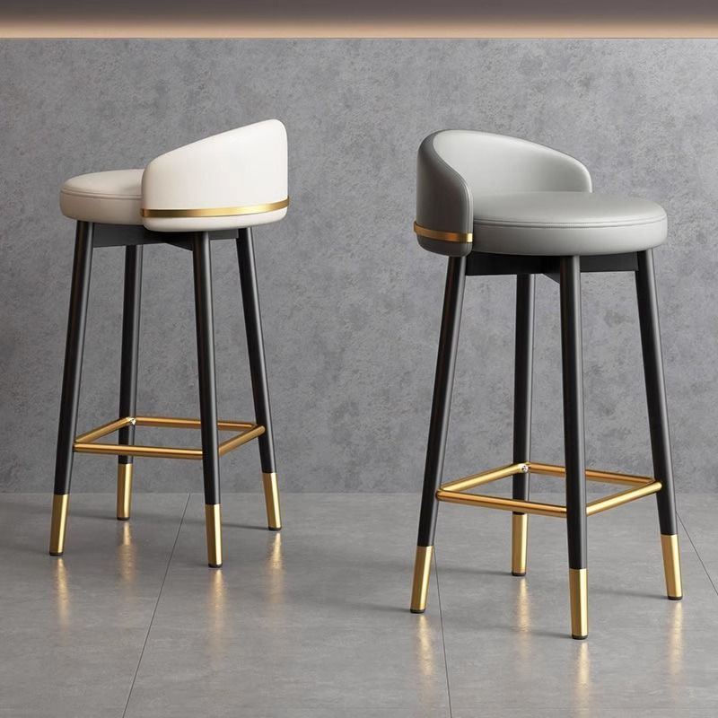 Light luxury gold-edged bar chair, home soft-pack backrest high stool, modern island milk tea shop cashier bar high stool
