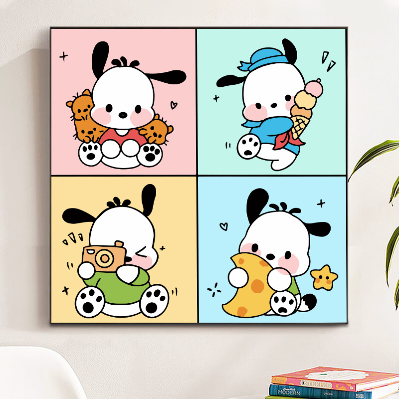 DIY Digital Oil Painting Cartoon Strawberry Bear 3x3 Grid Hand-Painted Coloring Wall Art for Kids Anime Acrylic Decorative Painting