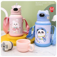 Cartoon Rabbit Vacuum Insulated Cup for Kindergarten Kids, Festival Gift Bouncing Straw Cup