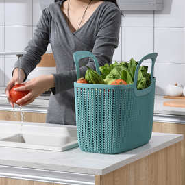 软料手提收纳菜篮子大号塑料镂空买菜购物篮水果蔬菜厨房提菜篮子