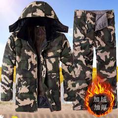 Workwear set for men, winter padded and thick cotton coat and pants, suitable for middle-aged and elderly, cold storage work uniform