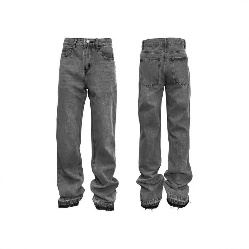Ce 507 Style Washed Gray Cleanfit Jeans with Fringed Cuffs and Slight Flare, Vintage High Street Vibe Style for Men Ce 507 Style Washed Gray Cleanfit Jeans with Fringed Cuffs and Slight Flare, Vintage High Street Vibe Style for Men