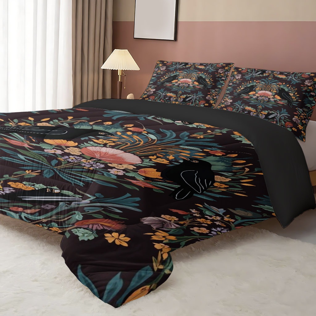 TEMU / JIT transfronterizo colorido patrón y pájaros impresión digital HD 180gms suave colcha colcha almohada set