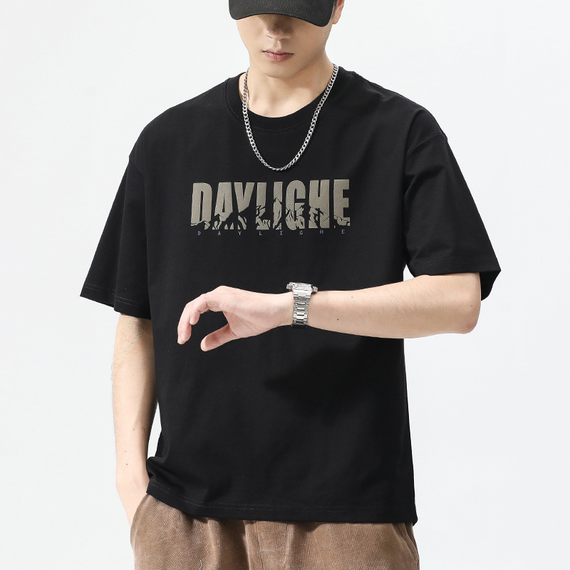 半袖tシャツ男性夏の薄いアメリカのレトロな丸首半袖insトレンドプリントのシャツカジュアルな服|undefined