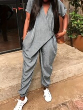 R 78301 Deep V Side Tie Jumpsuit Ůʿ����� ŷ���羳����ѷ��