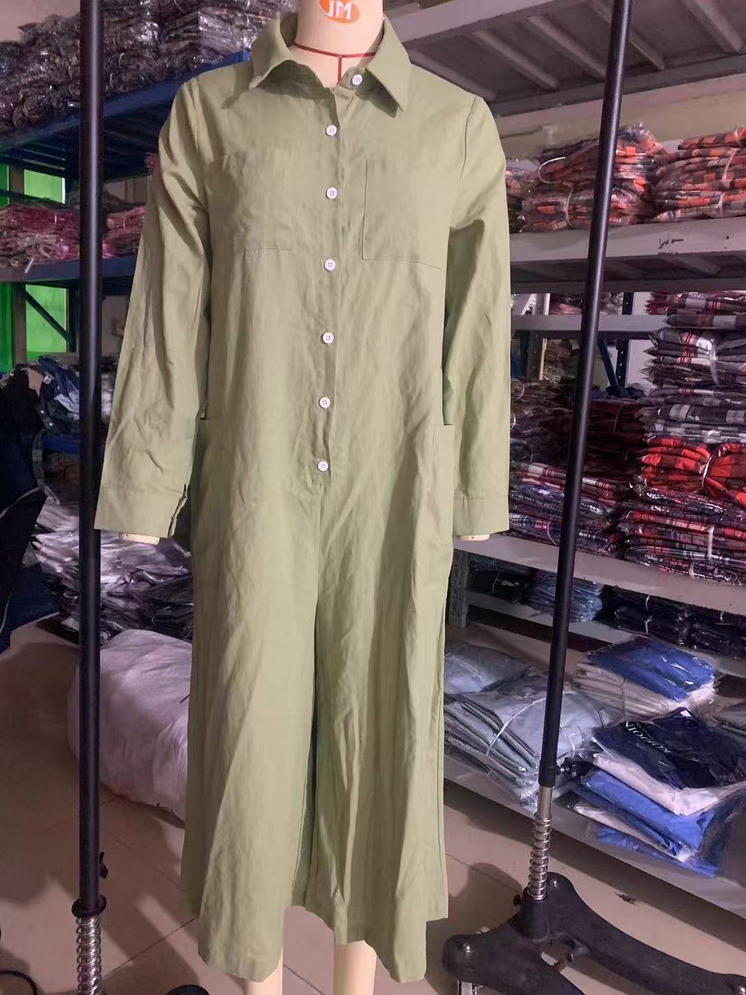 Women's Solid Color Casual Long Sleeved Jumpsuit Mid Length Cotton Linen Blend_ecoleips.com