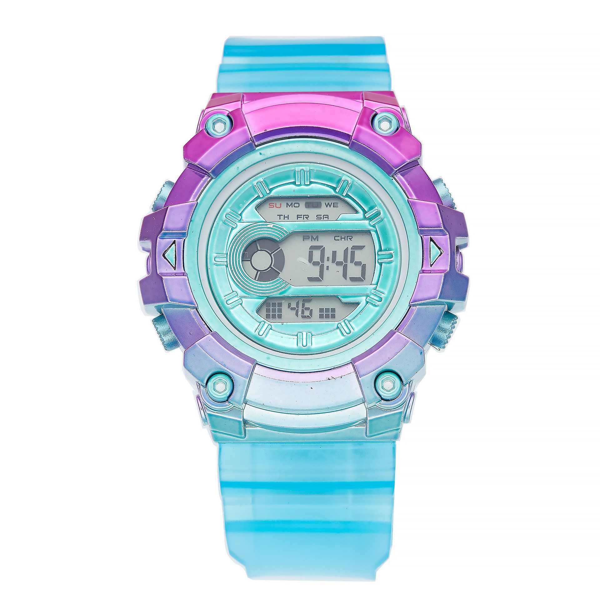 Reloj electrónico de alarma de disco de tendencia estudiantes de color gradiente correa transparente nocturna relojes electrónicos en stock