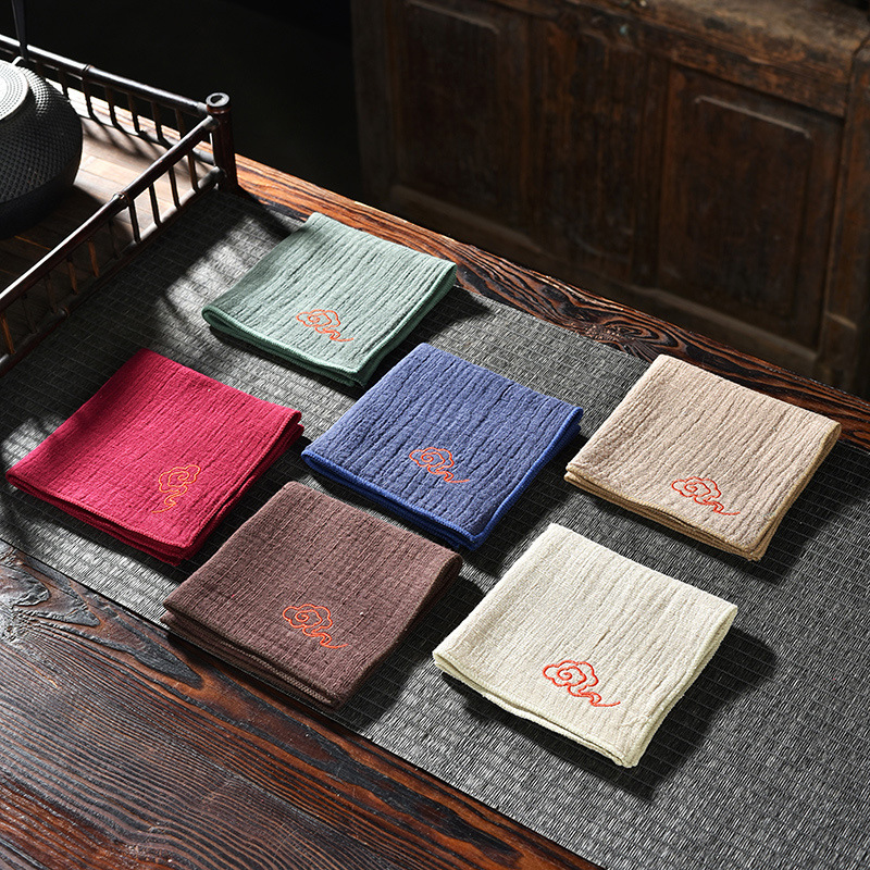 棉麻茶巾刺绣祥云加厚家用茶台抹布中国风养壶布吸水茶巾独立包装