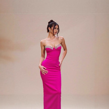 欧美新款女装性感钉钻弹力修身派对礼服裙纯色抹胸连衣裙绷带裙
