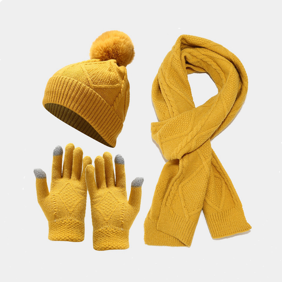Europeo y americano nuevo adulto sombrero bufanda guantes de tres piezas conjunto otoño e invierno al aire libre a prueba de frío cálido engrosado sombrero de punto traje