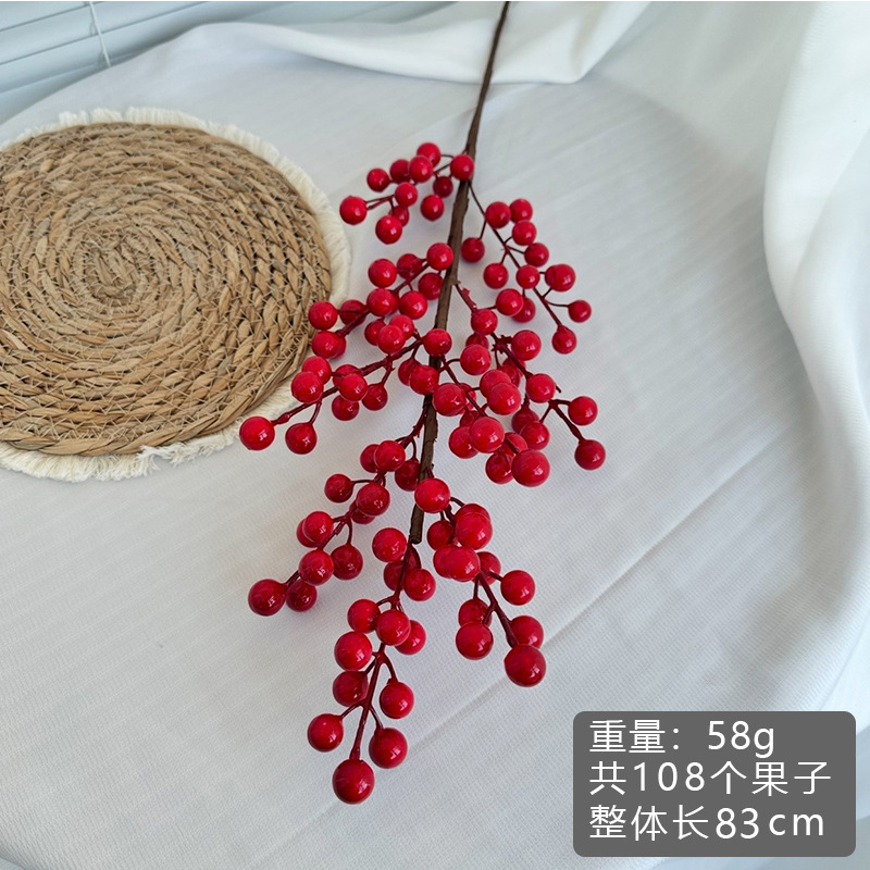 Fruta roja fortuna fruta simulación Holly fruta flor falsa Año Nuevo bendición cubo hogar sala de estar decoración fábrica de bayas rojas al por mayor