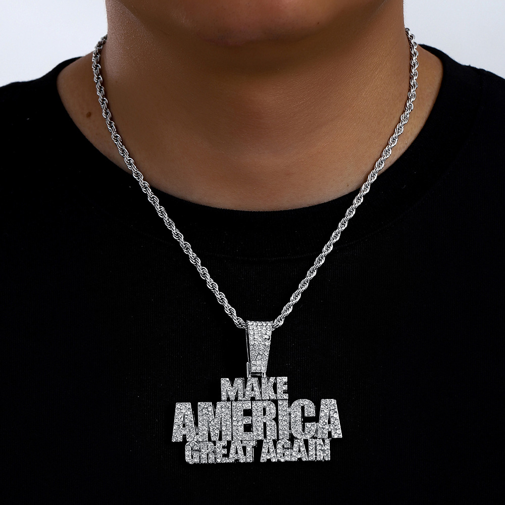 Amazon venta caliente Europa y América Hip Hop accesorios para hombres dominantes llenos de diamantes MAKE AMERICA colgante de letras cadena cubana