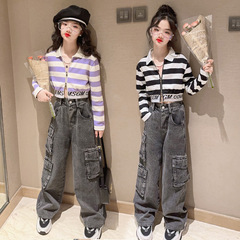 Girls' clothing fashionable jeans fashionable 2024 new children's spring clothing medium and large children's spring and autumn jeans