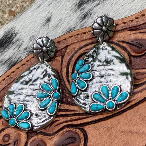 Bohemian style water drop alloy inlaid turquoise earrings retro style earrings earrings wholesale