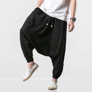 2024 summer new plus size Japanese Harlan pants loose casual crotch linen cotton pants a generation of hair