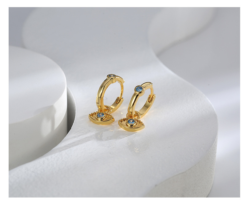 Devil'S Eye Pattern Women'S Gender Plating, Inlay Design 1 Pair Retro Devil's Eye Copper Plating Inlay Zircon 18k Gold Plated Drop Earrings