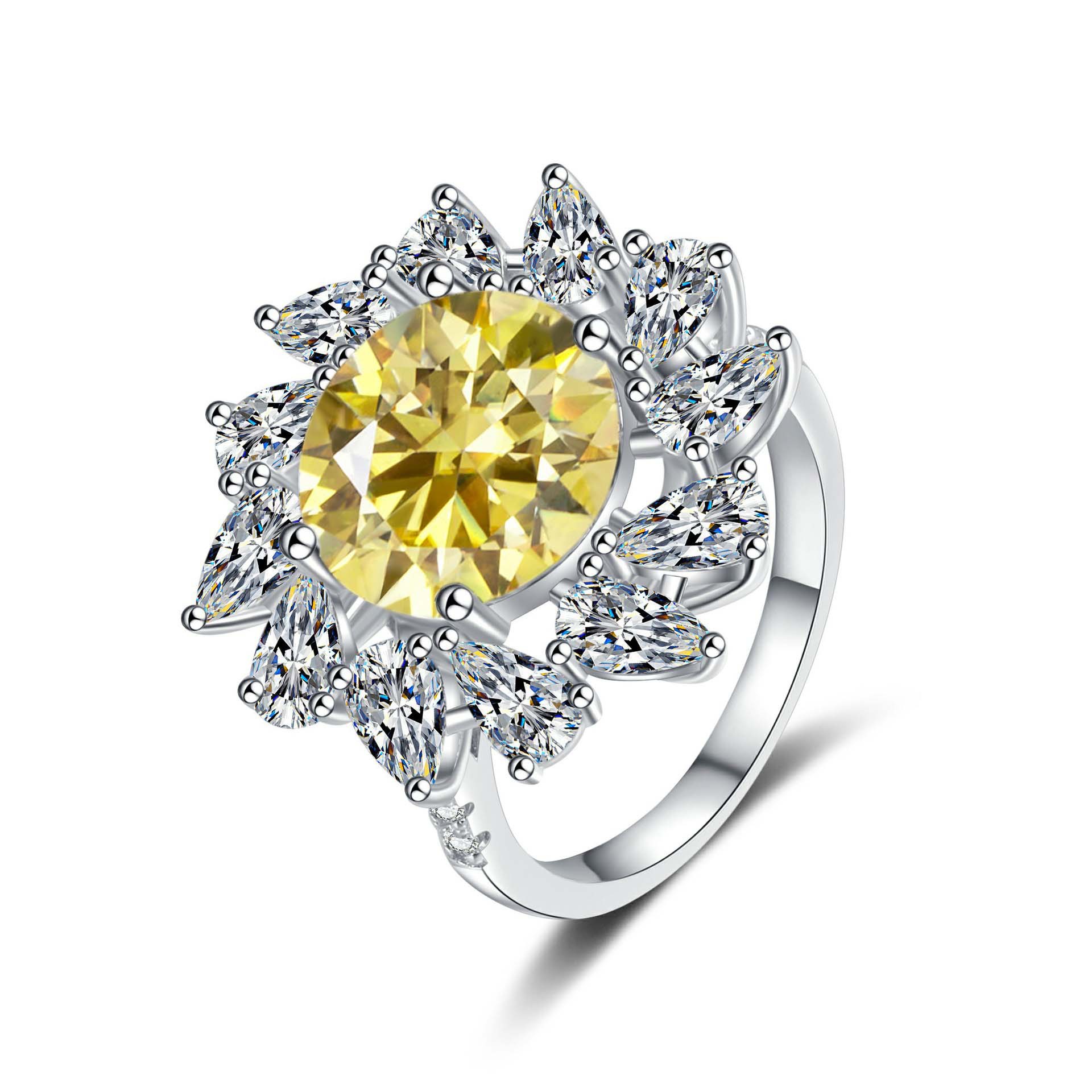 S925 anillo de diamante de color de plata esterlina, anillo de diamante en forma de pera de 5 quilates, anillo de mujer elegante y lujoso