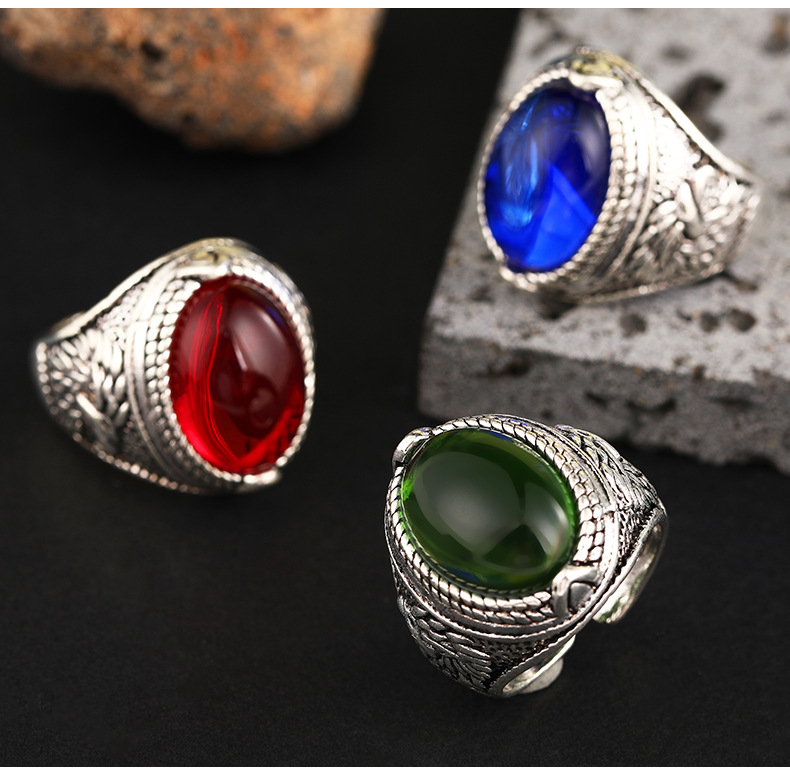 Vintage Style Oval Sapphire Open Ring For Men Elegant Jewelry_voghion.com