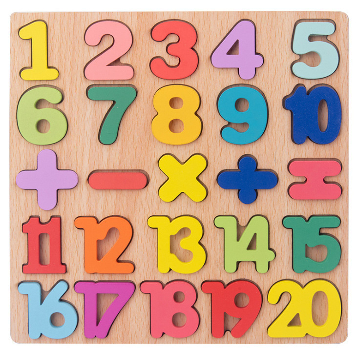 1-3 years old baby early education cognitive digital alphabet three-dimensional jigsaw puzzle wooden children's puzzle matching hand-held board