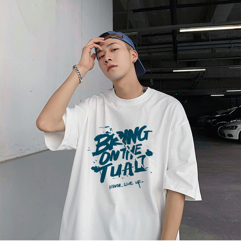 White Short-Sleeved T-Shirt Men's Summer New American Casual Sports Loose Top Oversize Half-Sleeved T-Shirt