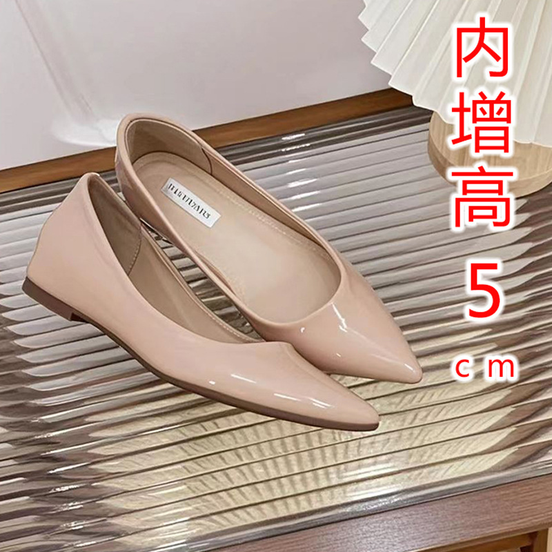 누드 컬러 포인티드 토 슈즈~ 키높이 5cm 통근용 얕은 오픈토 섹시 심플 여성 키높이 프렌치 스타일 로우탑