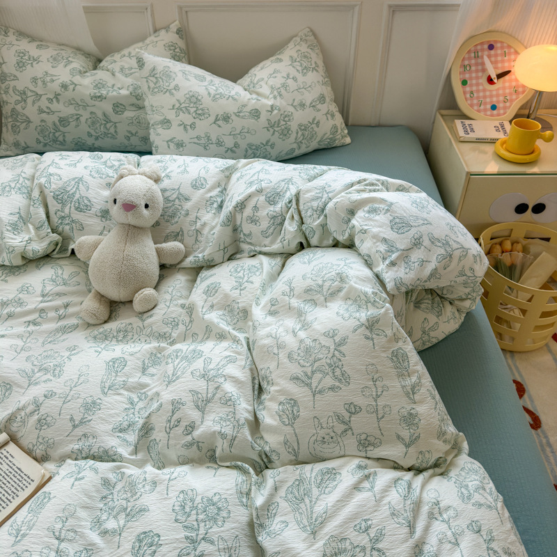 Una clase de cuatro piezas de grado materno-infantil de algodón puro de doble capa de algodón en la cama cubierta de sábanas de cama nueva cama de dormitorio Kasa San set de 4 piezas
