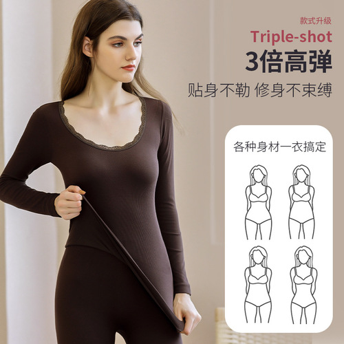New type of thermal underwear for women, thin, slim fit, cotton autumn clothes and autumn trousers set, seamless inner wear, versatile underwear for winter