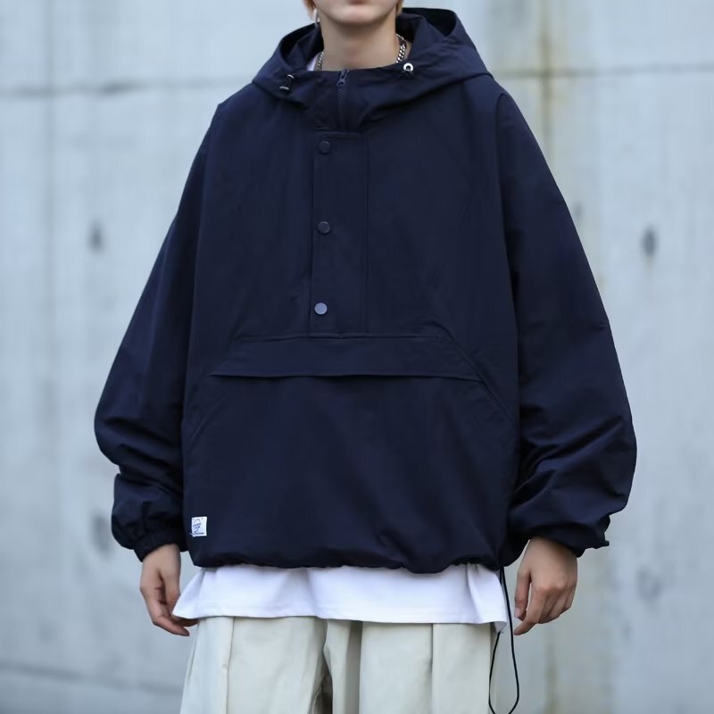 Cross-border Japanese Casual Loose Jacket Men's Spring and Autumn Jacket Men's Design Sense Half-zipper Pullover Hoodie