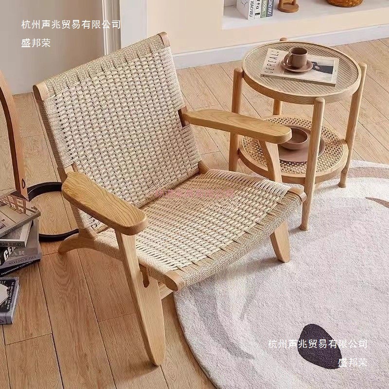 Fabricante de cuerda de madera sólida sofá silla de balcón nórdica silla de ocio japonesa silla de viento silencioso pequeño tipo de casa respaldo perezoso