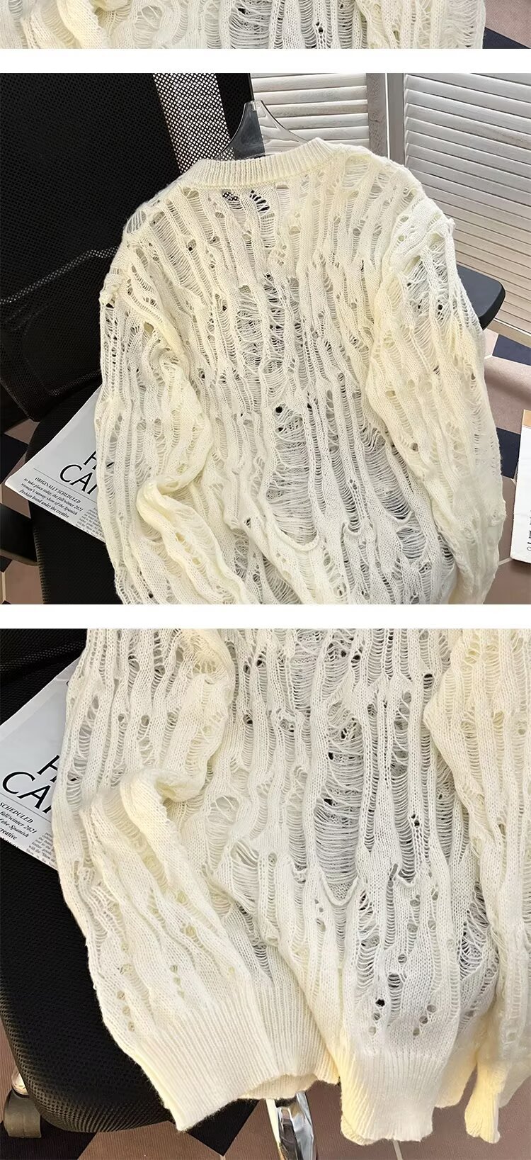 Übergroßer, lässiger Strickpullover für Herren mit einzigartigem Cut-Out-Design. Lockere Passform, lange Ärmel, bequemer Pullover für den Alltag (mehrere Farben)_voghion.com