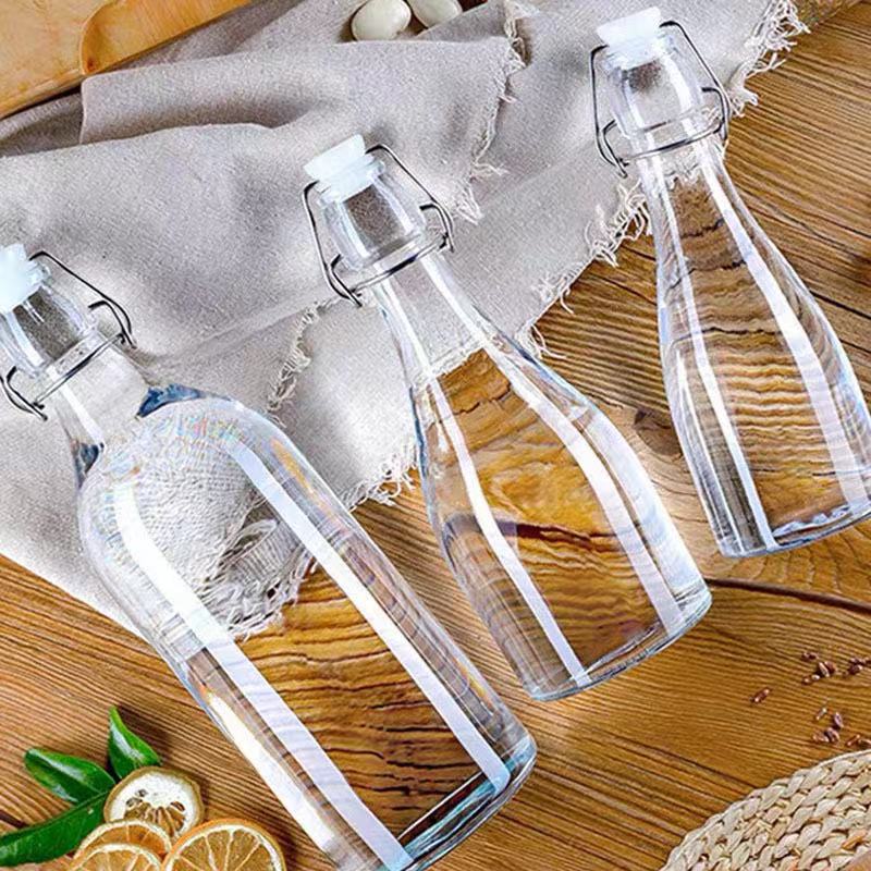 新款卡扣密封玻璃瓶350ml500ml1000ml水果饮料酵素瓶卡扣空瓶