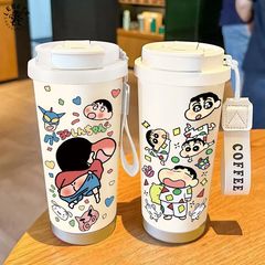 眠いクレヨンしんちゃん セラミックライナーコーヒー魔法瓶カップ 男の子と女の子用 ポータブルストローウォーターカップ