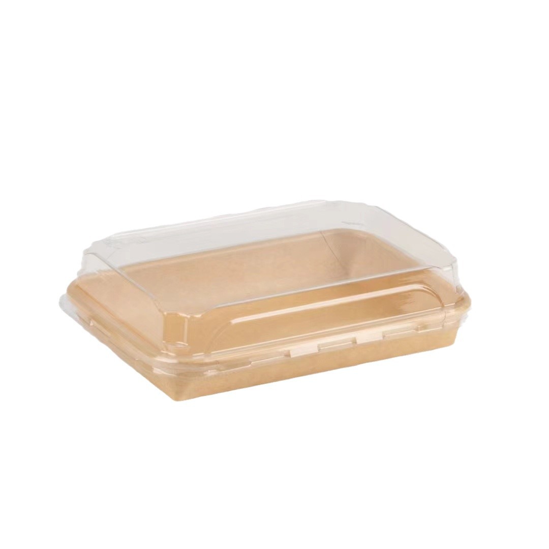 Caja de embalaje kraft desechable caja de sushi para llevar caja de picnic con cubierta caja de almuerzo de púrpura doméstica biodegradable comercial