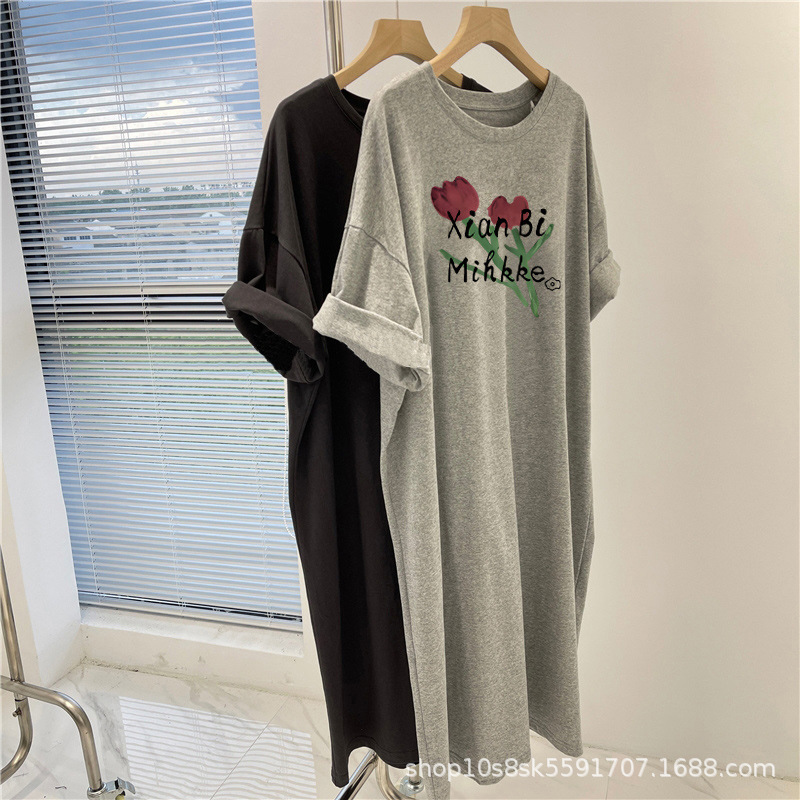 2025 New Summer Short-Sleeved T-Shirt Skirt Korean Style Loose Knee-Length Long Skirt Ins Fashion Dress Women's Mid-Length Summer 2025 New Summer Short-Sleeved T-Shirt Skirt Korean Style Loose Knee-Length Long Skirt Ins Fashion Dress Women's Mid-Length Summer