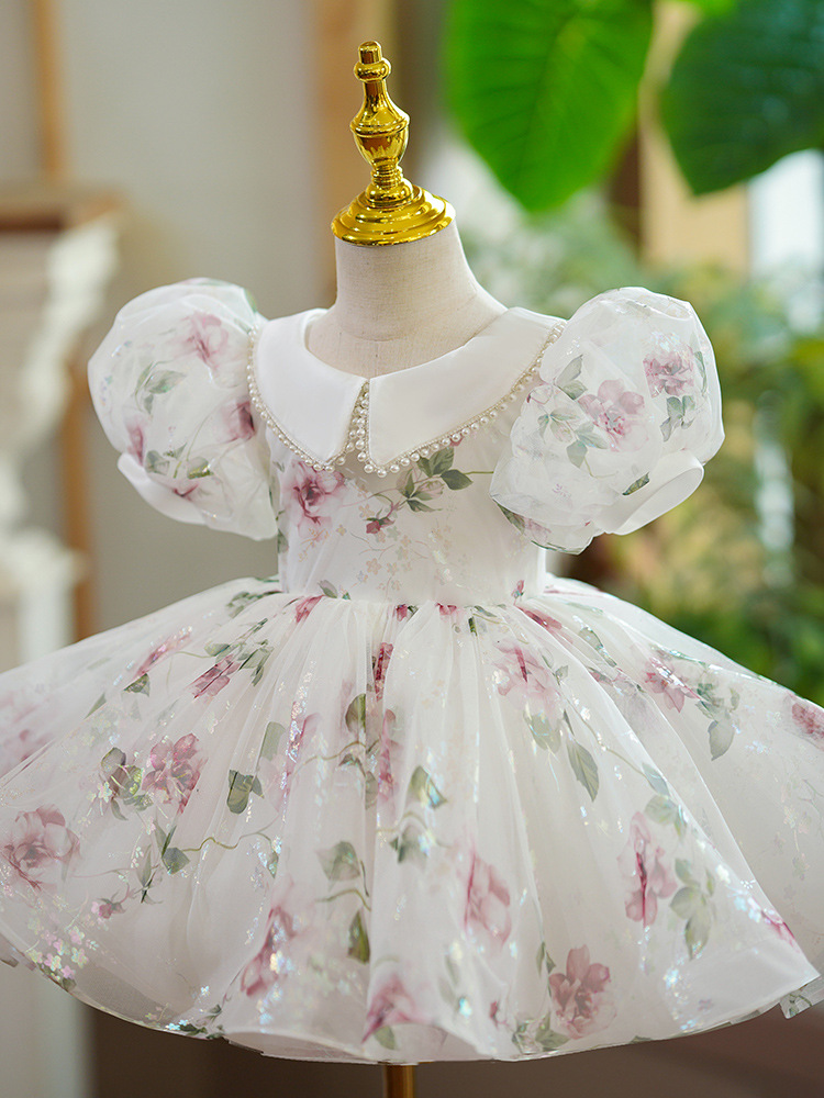 Girls' First Birthday Dress Little Girl Princess Dress Flower Girl Dress Children's Host Wedding Dress Catwalk Piano Performance Costume_voghion.com